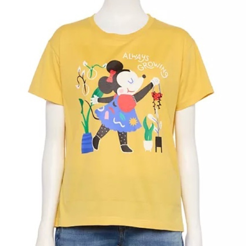 Disney Minnie Mouse Always Growing T-shirt NWT Medium Yellow Gardening Women’s